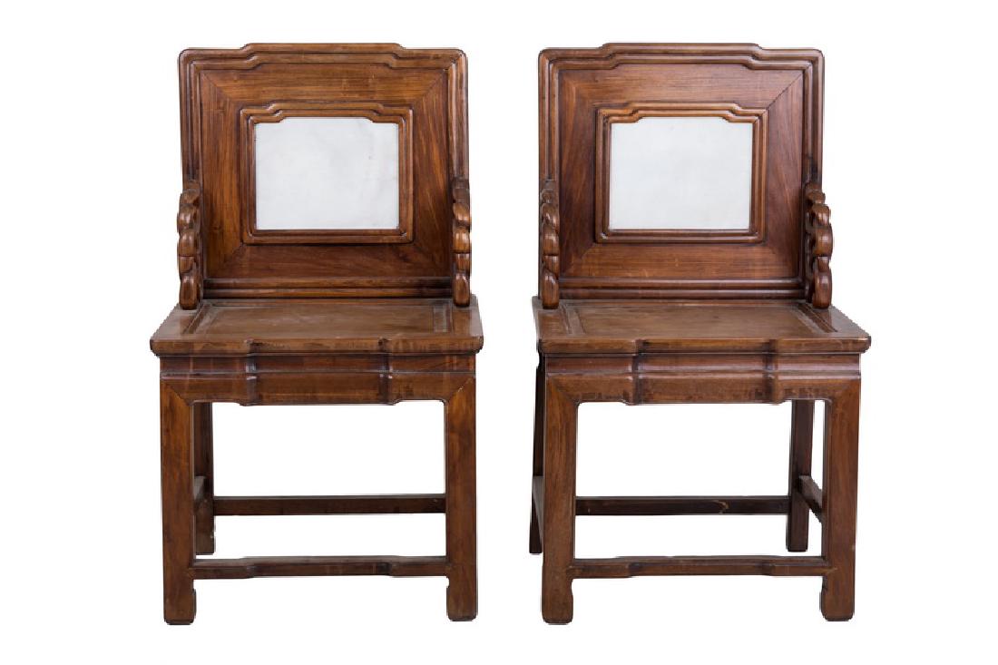 PAIR OF CHINESE HARDWOOD MARBLE-INSET CHAIRS: Provenance: The Estate of John Robert Weber