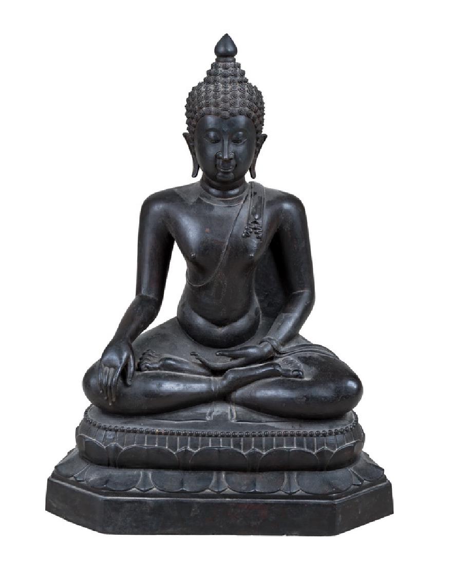 THAI BRONZE SEATED BUDDHA: Provenance: The Estate of John Robert Weber 19 1/2 inches high