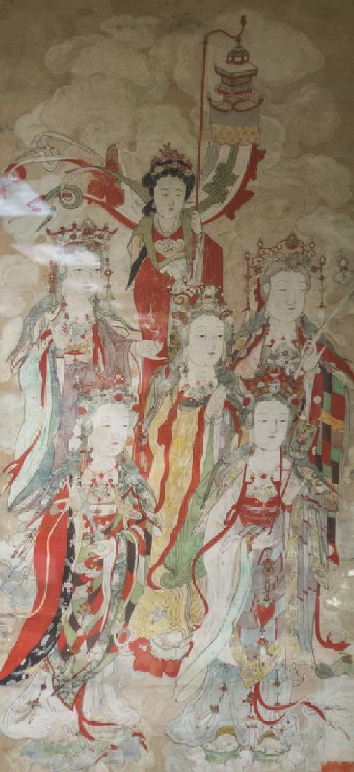 CHINESE PAINTING OF "GODDESSES": framed under glass Provenance: The Estate of John Robert Weber 48 x 22 inches
