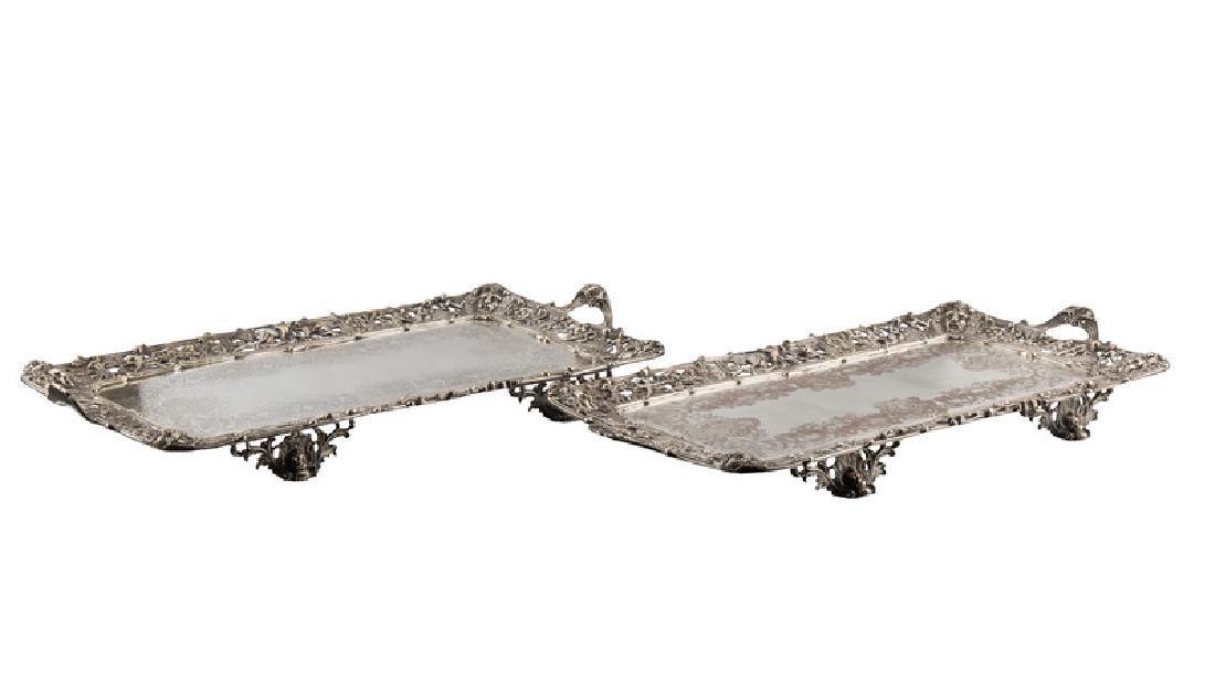PAIR OF ENGLISH SILVER PLATE FOOTED TRAYS (1 of 10)