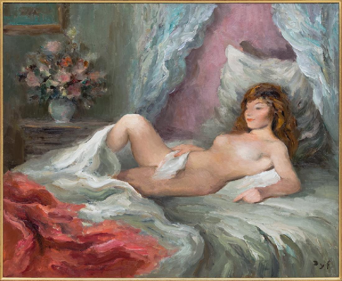 MARCEL DYF: "LE REPOS DE CLAUDINE": oil on canvas signed lower right 23 1/2 x 28 1/2 inches