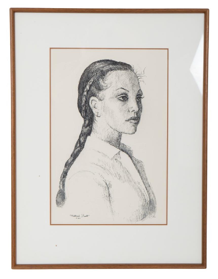 MILLARD SHEETS: "HARRIET": circa 1982 charcoal drawing signed and dated 19 x 13 inches