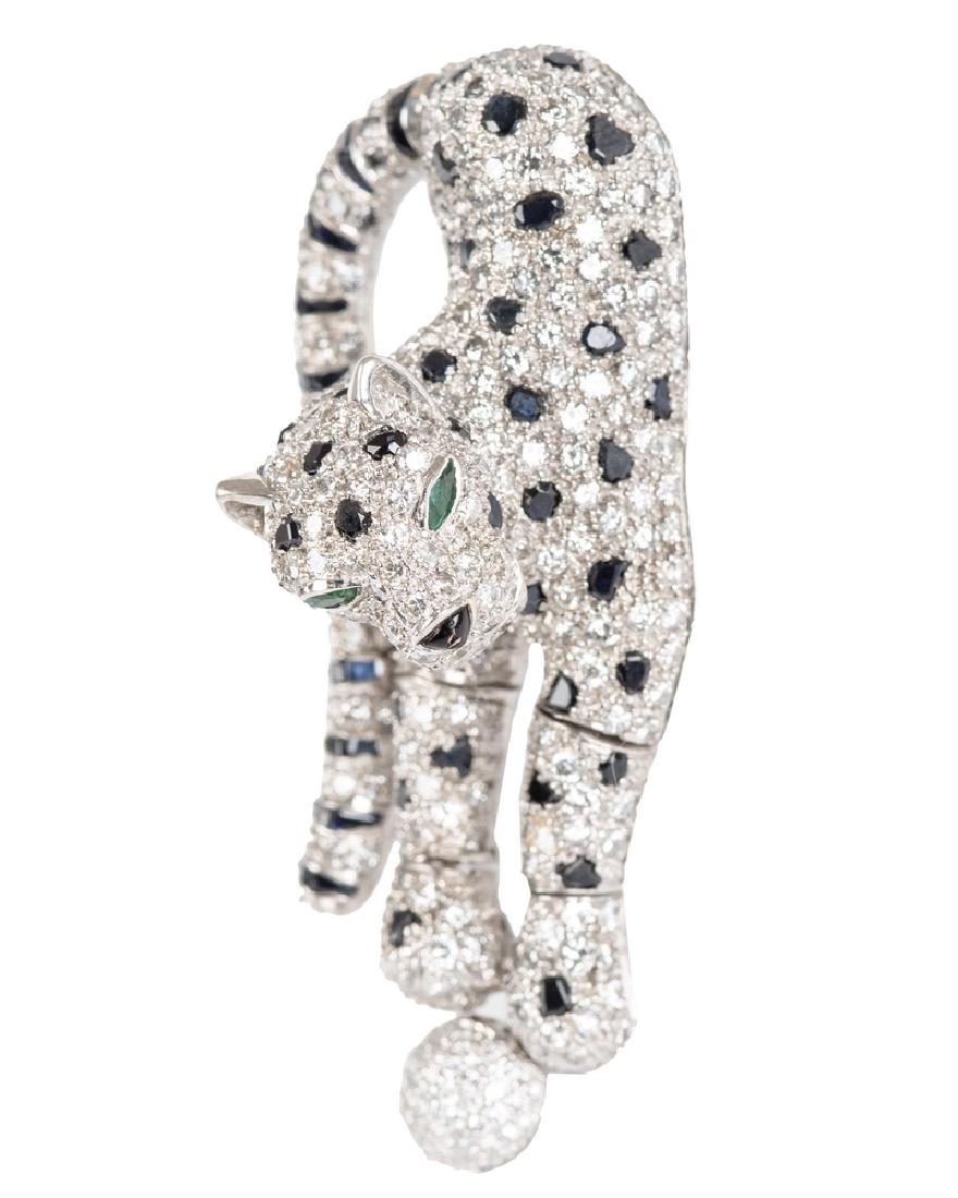 18 KARAT WHITE GOLD, DIAMOND, & SAPPHIRE LEOPARD BROOCH (1 of 8)