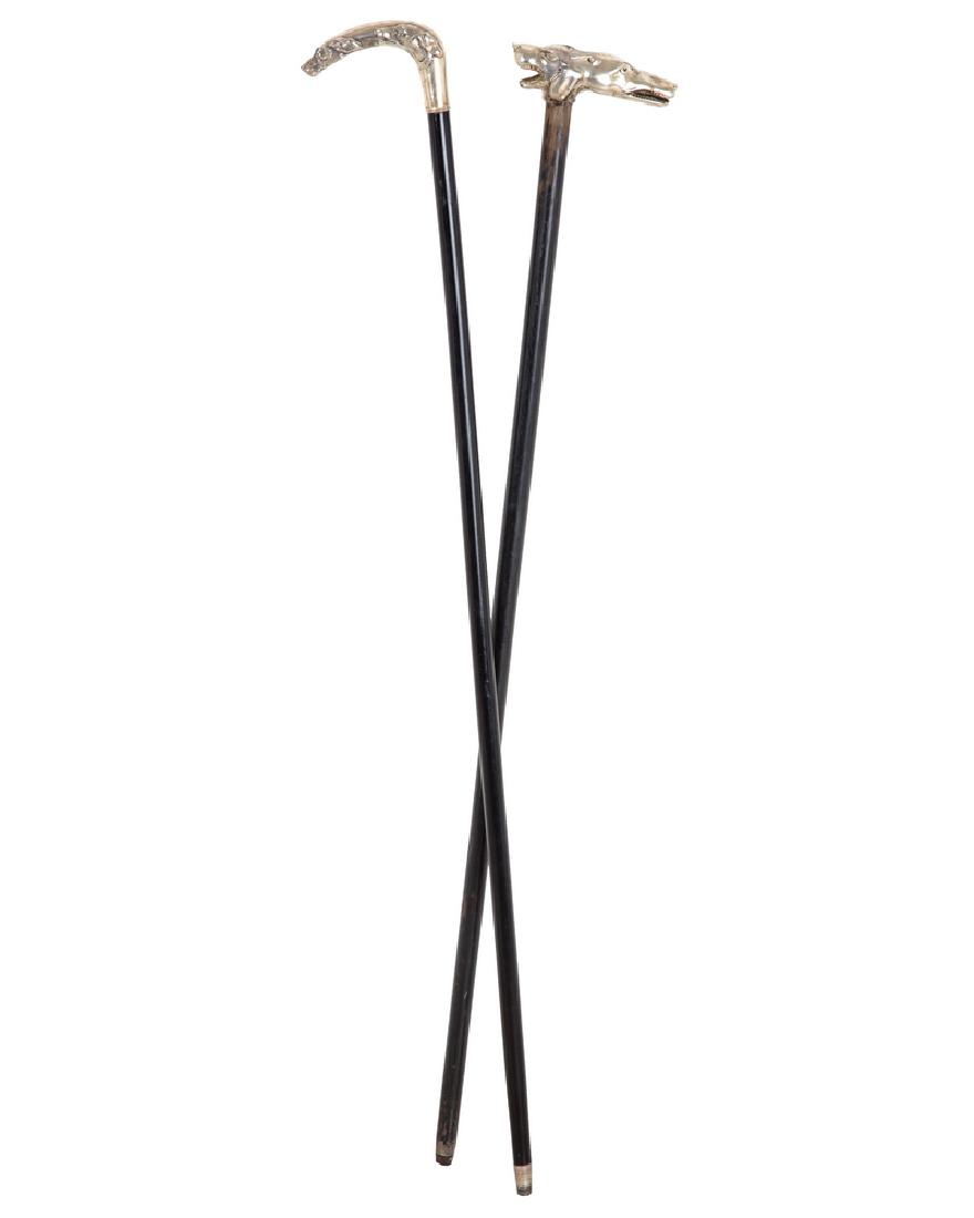TWO SILVER DOG-HANDLED CANES (1 of 10)