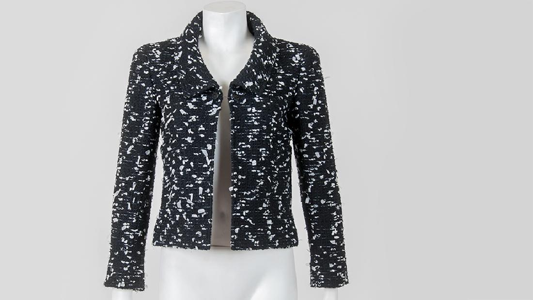 CHANEL BLACK & WHITE BOUCLE OPEN FRONT JACKET (1 of 9)