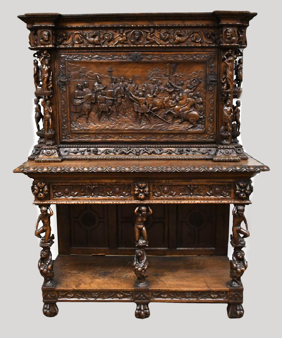 NORTHERN ITALIAN CARVED WALNUT "HISTORISMUS" CABINET (1 of 10)