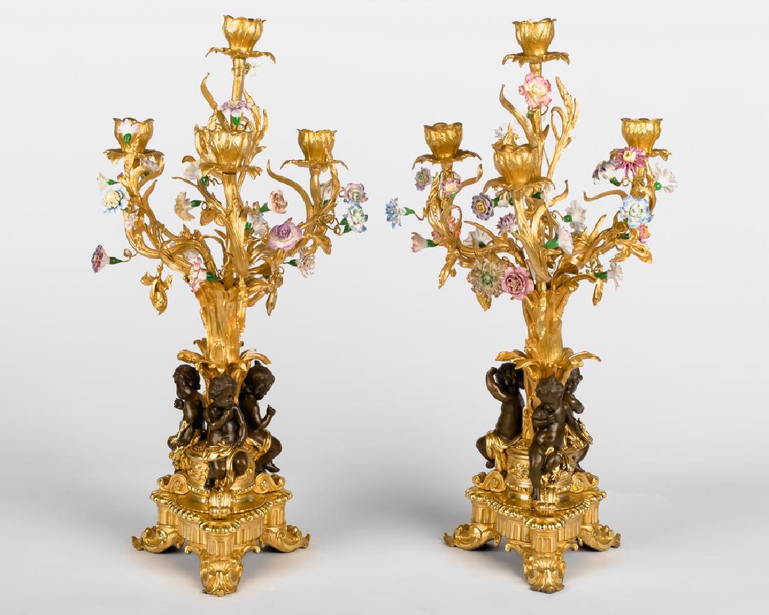 PAIR OF FRENCH BRONZE & PORCELAIN FIGURAL CANDELABRA (1 of 11)