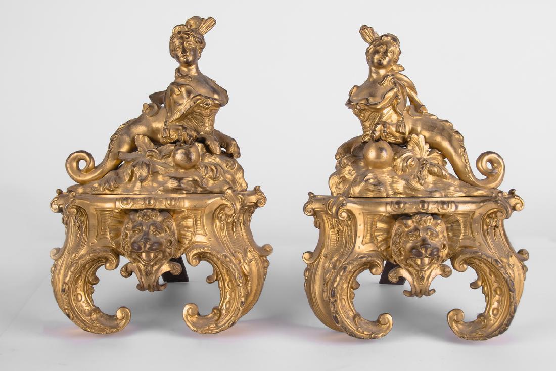 PAIR OF ROCOCO STYLE GILT BRONZE FIGURAL CHENETS (1 of 10)