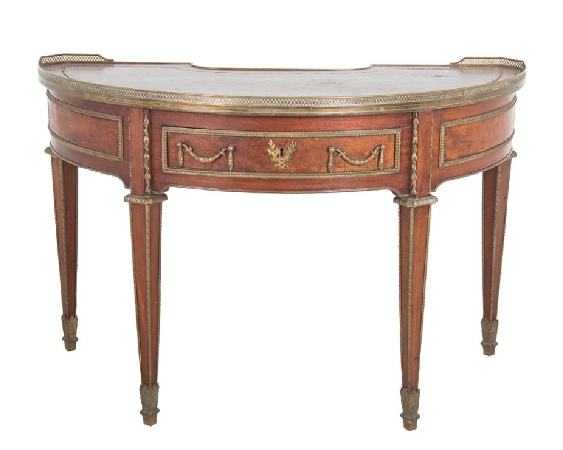 LOUIS XVI STYLE WALNUT & LEATHER DEMI-LUNE DESK (1 of 10)