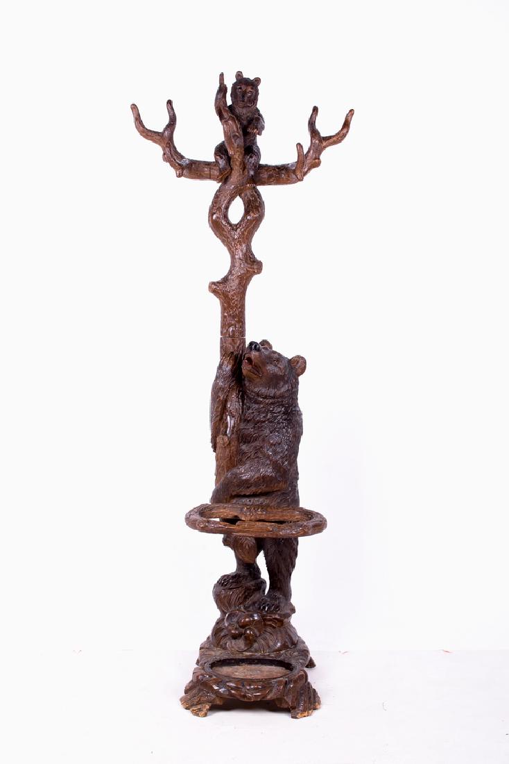 BLACK FOREST STYLE CARVED WALNUT  "BEAR" HALL TREE (1 of 7)