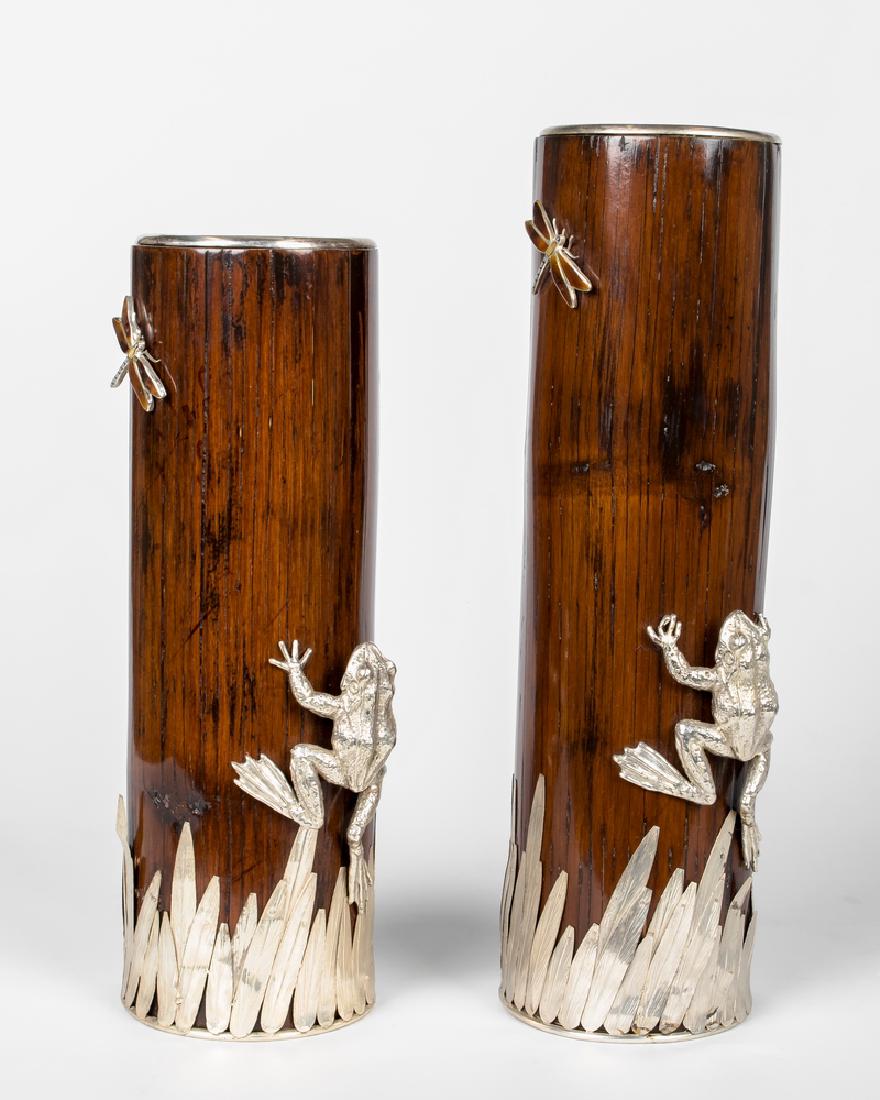SET OF TWO SILVER, ENAMEL & BAMBOO NOUVEAU VASES (1 of 9)