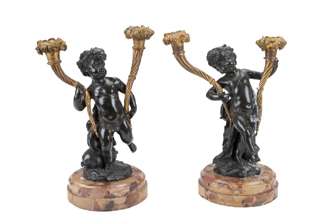 PAIR OF FIGURAL BRONZE & GILT BRONZE FIGURAL CANDELABRA (1 of 7)