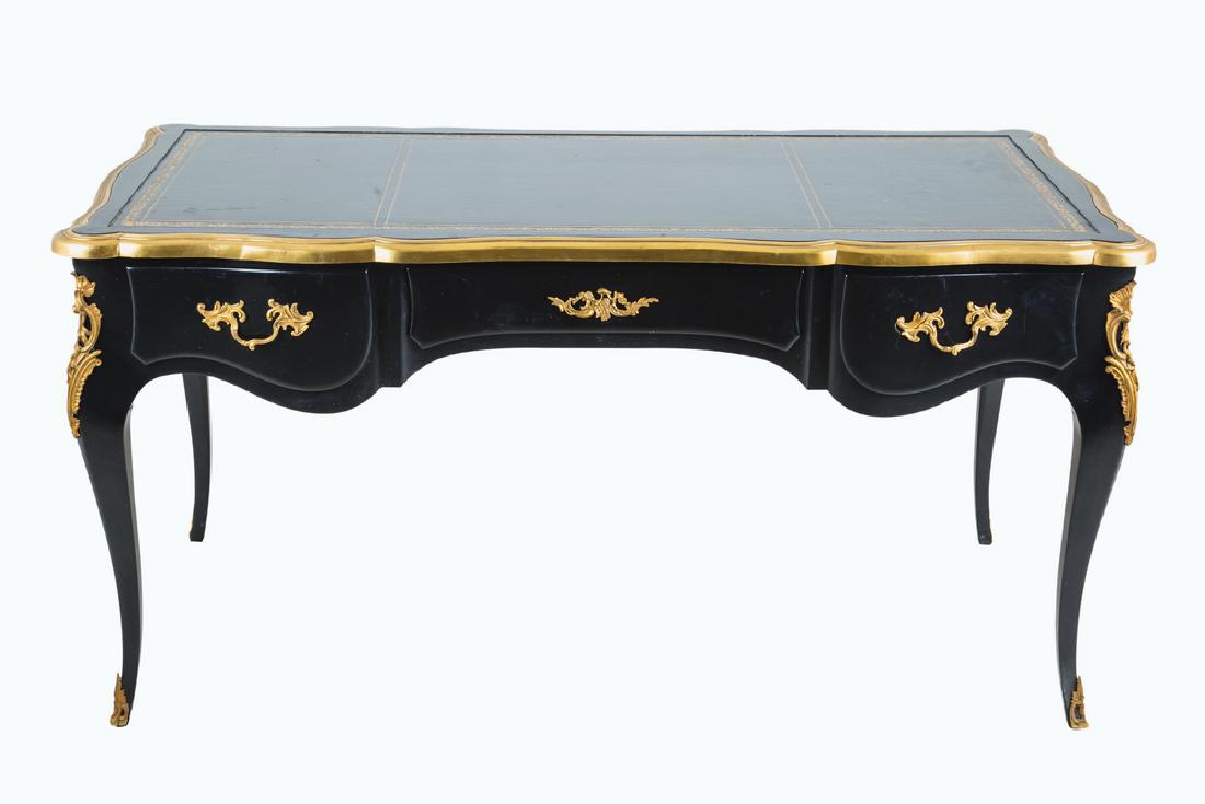 FRENCH ORMOLU MOUNTED EBONIZED & TOOLED LEATHER BUREAU (1 of 7)