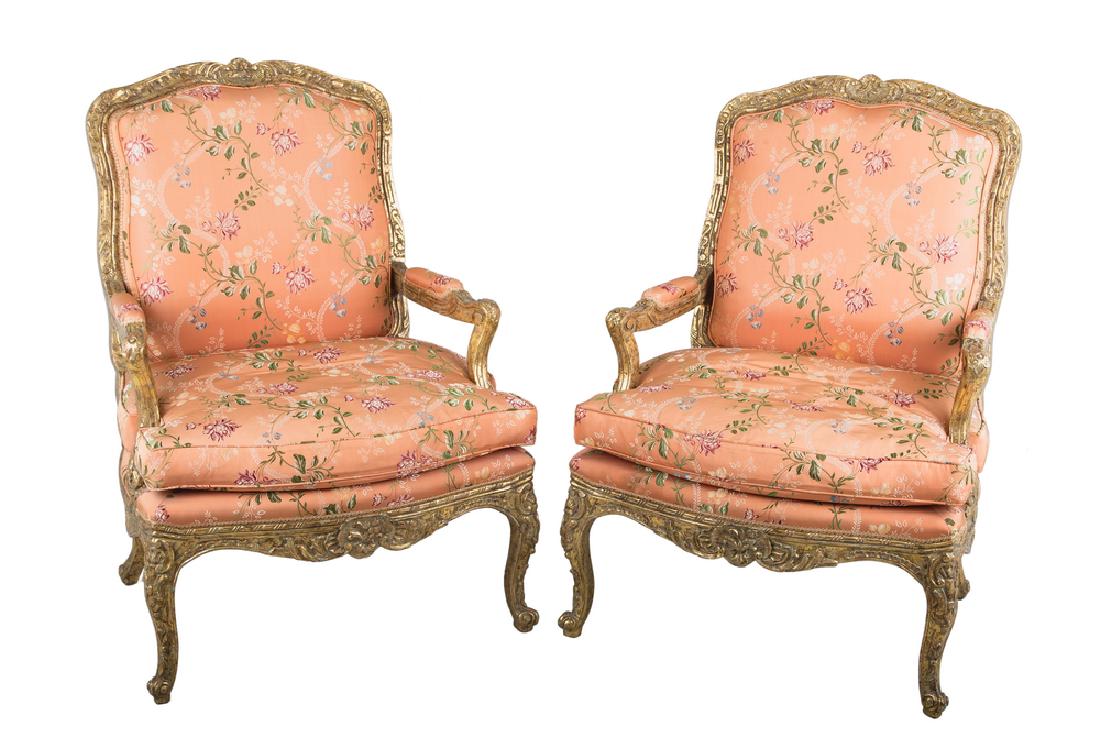 PAIR OF NEOCLASSICAL STYLE PARCEL-GILT FAUTEUILS (1 of 10)