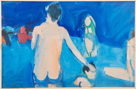 WILLIAM THEOPHILUS BROWN: "SUTRO BATH": circa 1961 oil on canvas mounted on masonite signed and dated lower left Provenance: The Estate of Stanley & Betty Warner Sheinbaum with label verso from Felix Landau Gallery 14 3/4 x 20 3/4 inches