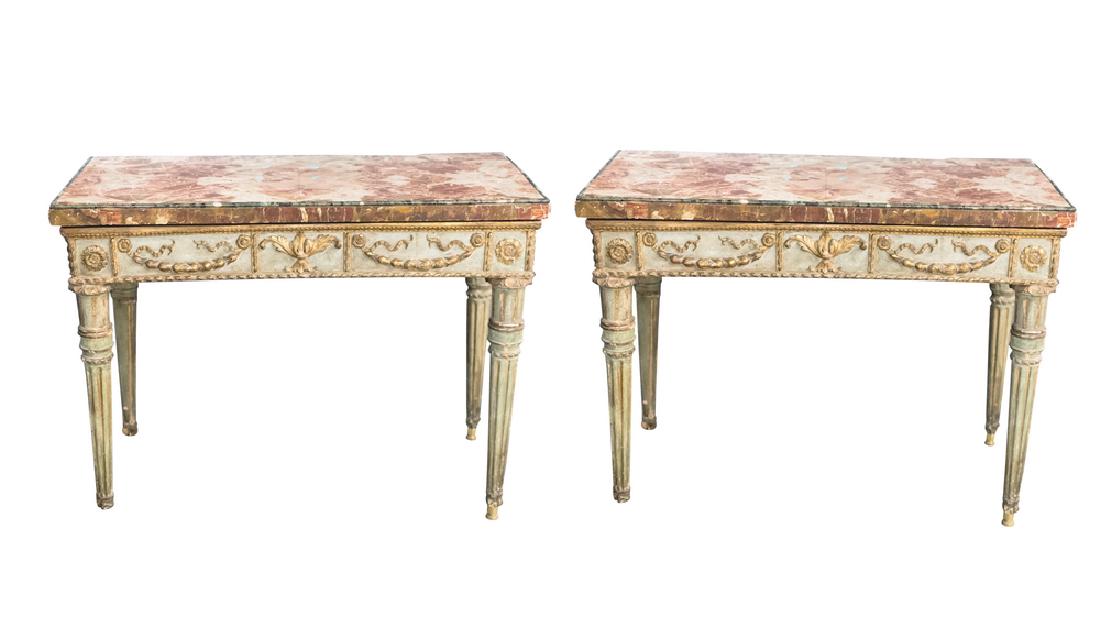 PAIR OF NEOCLASSICAL POLYCHROME & GILT SIDE TABLES (1 of 4)