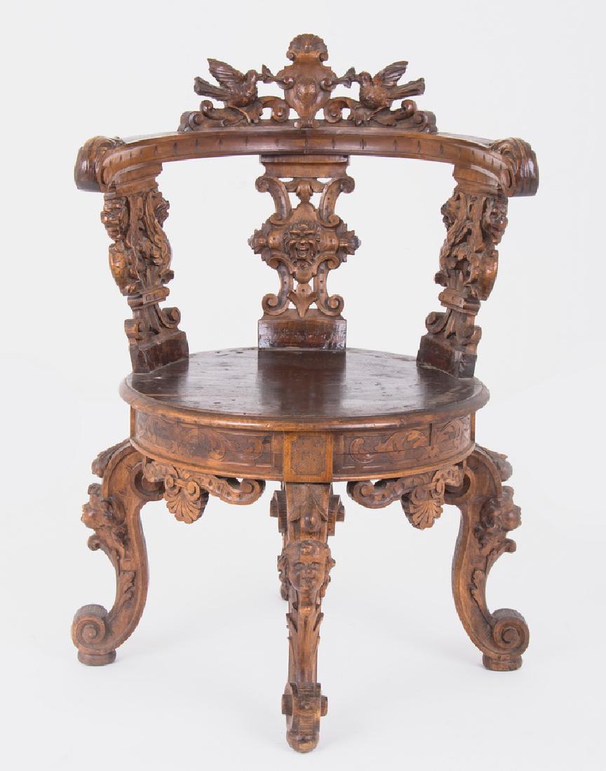 ITALIAN RENAISSANCE REVIVAL CARVED WALNUT ARMCHAIR (1 of 11)