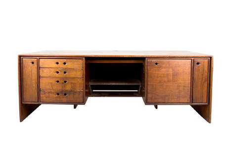 ARTHUR ESPENET CARPENTER: DESK & RETURN: inscribed Espenet 7132 return measures 84 inches wide; 28 inches deep; 29 3/4 inches high Provenance: The Estate of Stanley & Betty Warner Sheinbaum the desk measuring 84 inches wide; 39 1/2 inches de