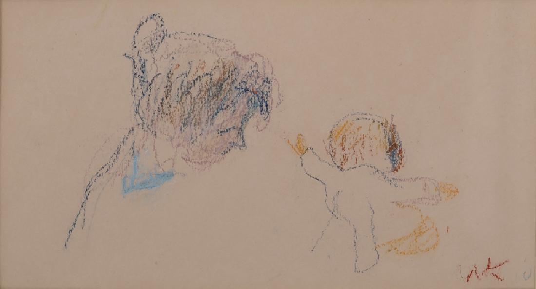 WOLF KAHN: "EMILY & THE BABY II": circa 1960 pastel on paper signed lower right Provenance: with Grace Borgenicht Gallery Inc.. New York (label verso) 5 3/4 x 10 1/4 inches