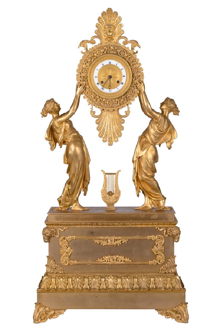 FRENCH EMPIRE STYLE GILT-BRONZE FIGURAL MANTLE CLOCK (1 of 10)