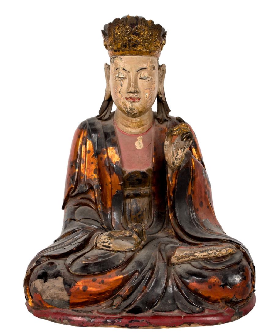 CHINESE POLYCHROME & GILT LACQUERED SEATED BUDDHA (1 of 7)
