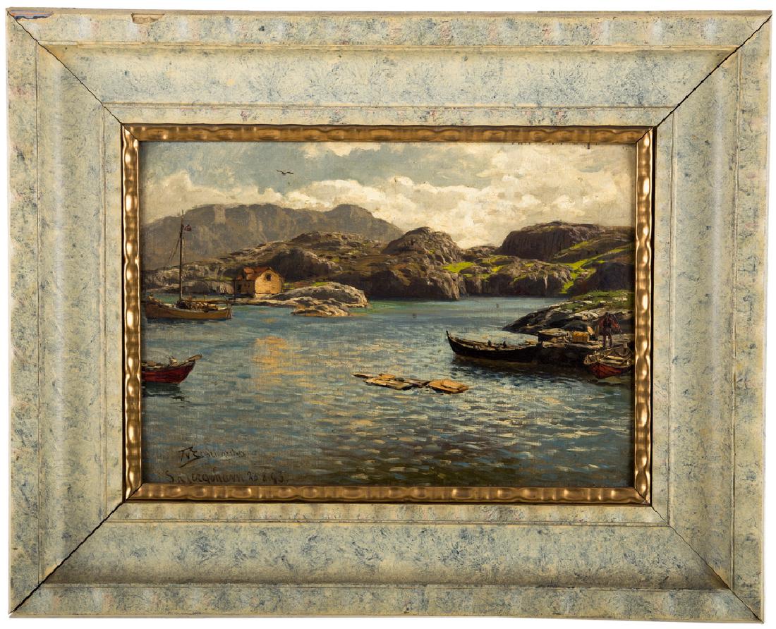 THEMISTOCLES VAN ECKENBRECHES: "SKJERJEHAMN": circa 1893 oil on board signed lower left Provenance: with label verso from Verein Berliner KÃ¼nstler 12 x 18 inches