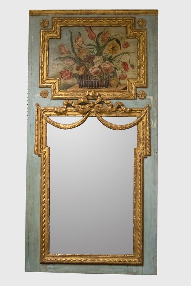 FRENCH PAINTED & PARCEL GILT TRUMEAU MIRROR (1 of 6)