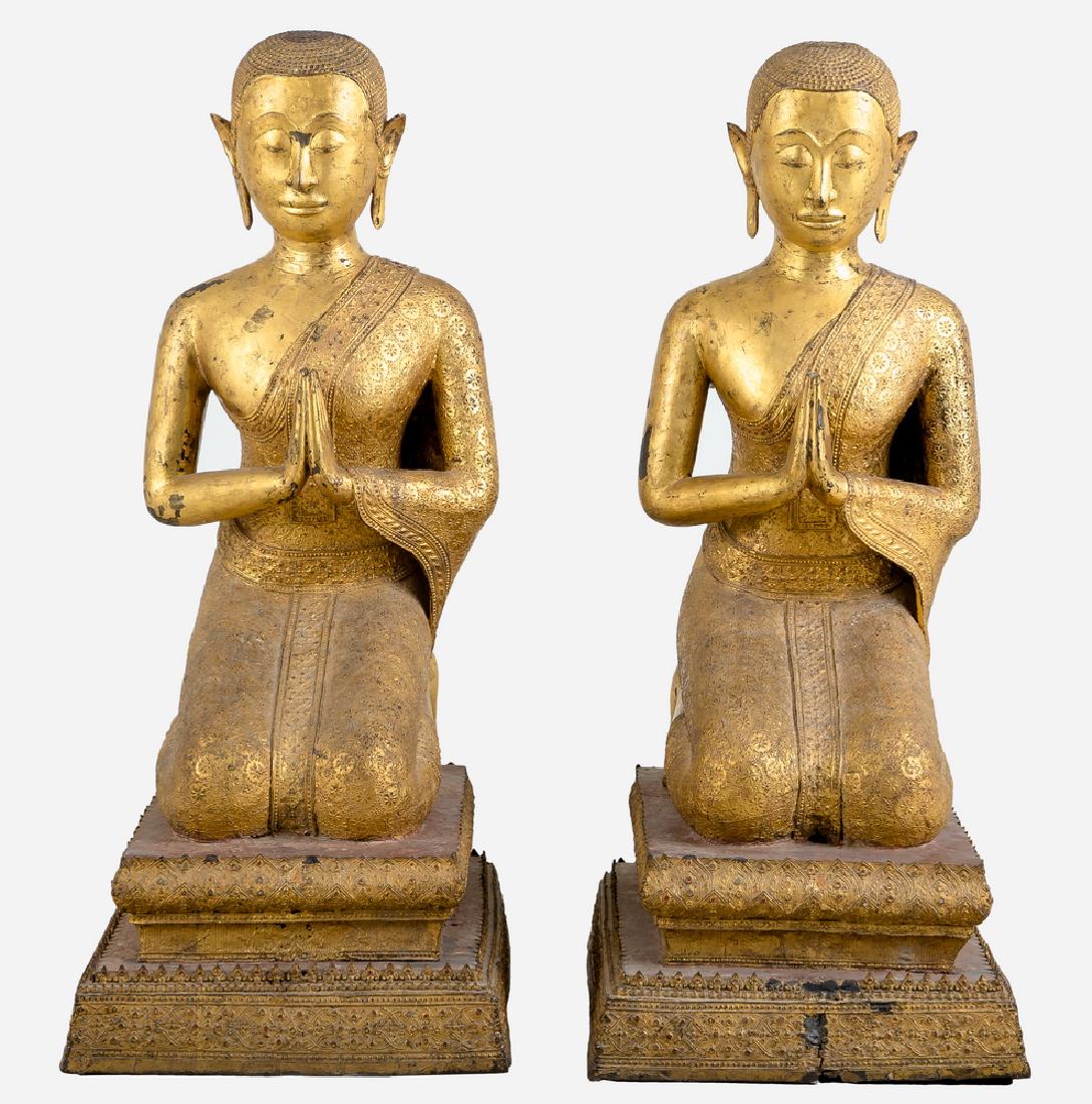 PAIR OF SOUTHEAST ASIAN GILT-METAL KNEELING BUDDHAS (1 of 8)