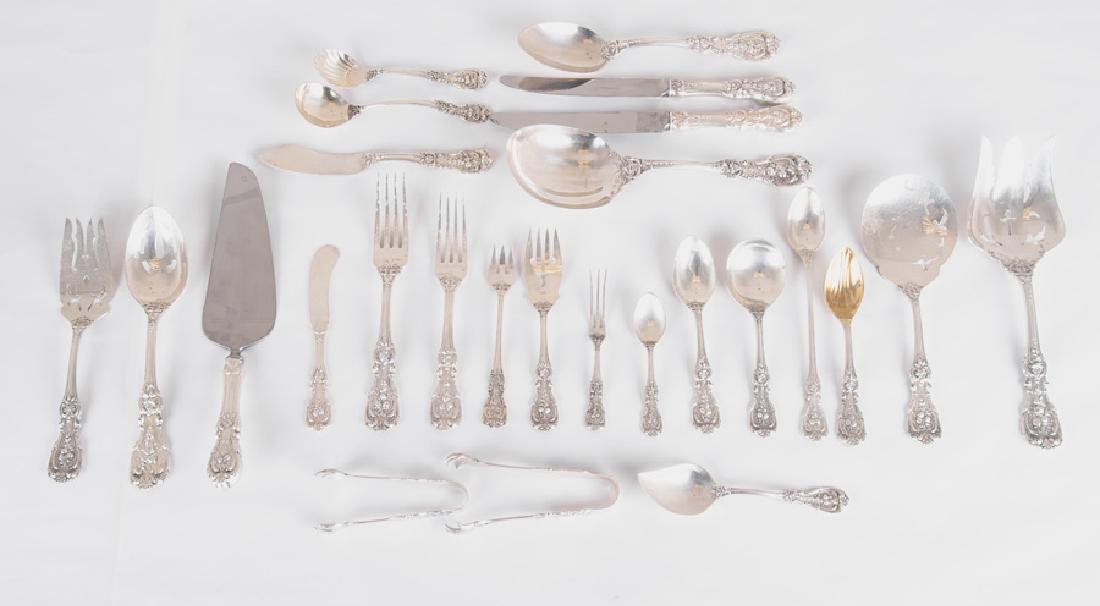 REED & BARTON STERLING FLATWARE: Francis I pattern; service for 12 comprising 12 large dinner forks, 12 salad forks, 12 luncheon forks, 12 cocktail forks, 1 pickle fork, 1 lemon fork, 1 large cold meat fork, 12 dinner knives, 12 lunc