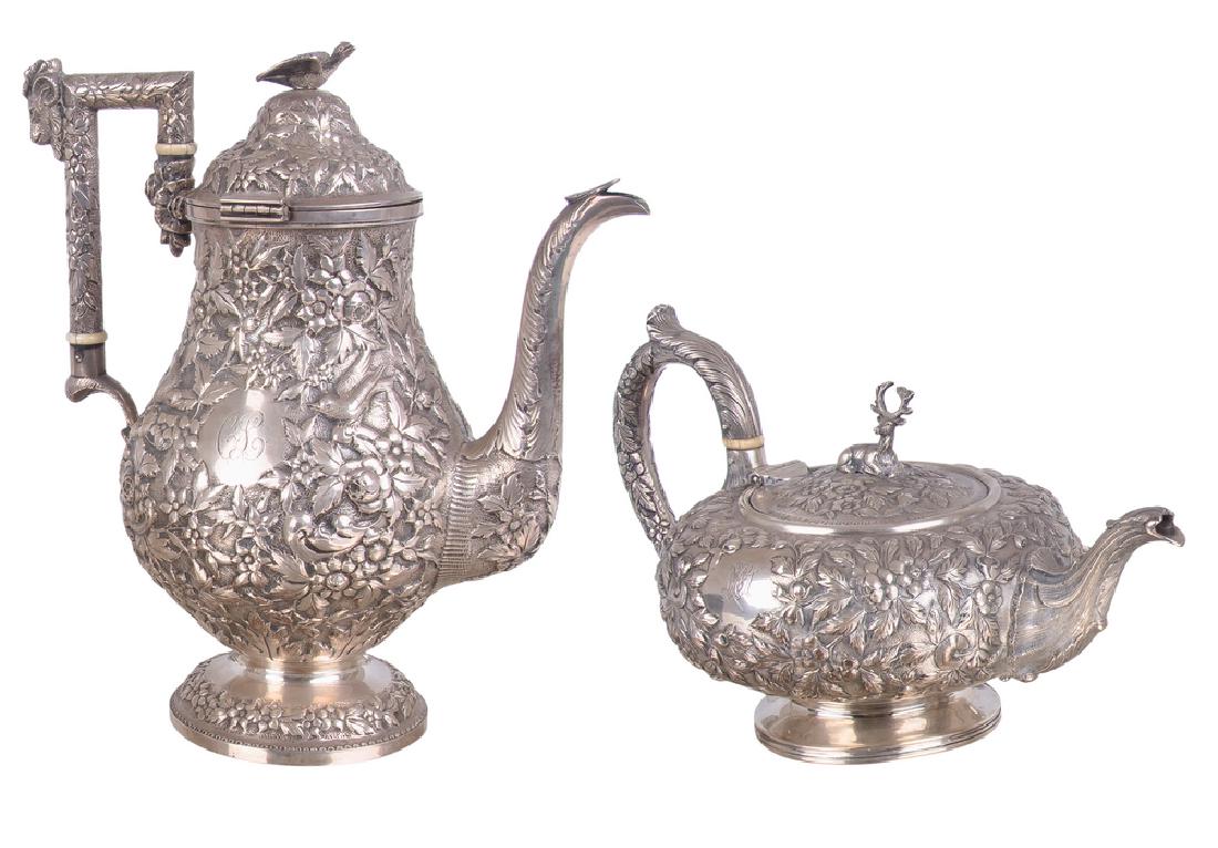 KIRK & SON REPOUSSE SILVER TEA POT & COFFEE POT (1 of 10)