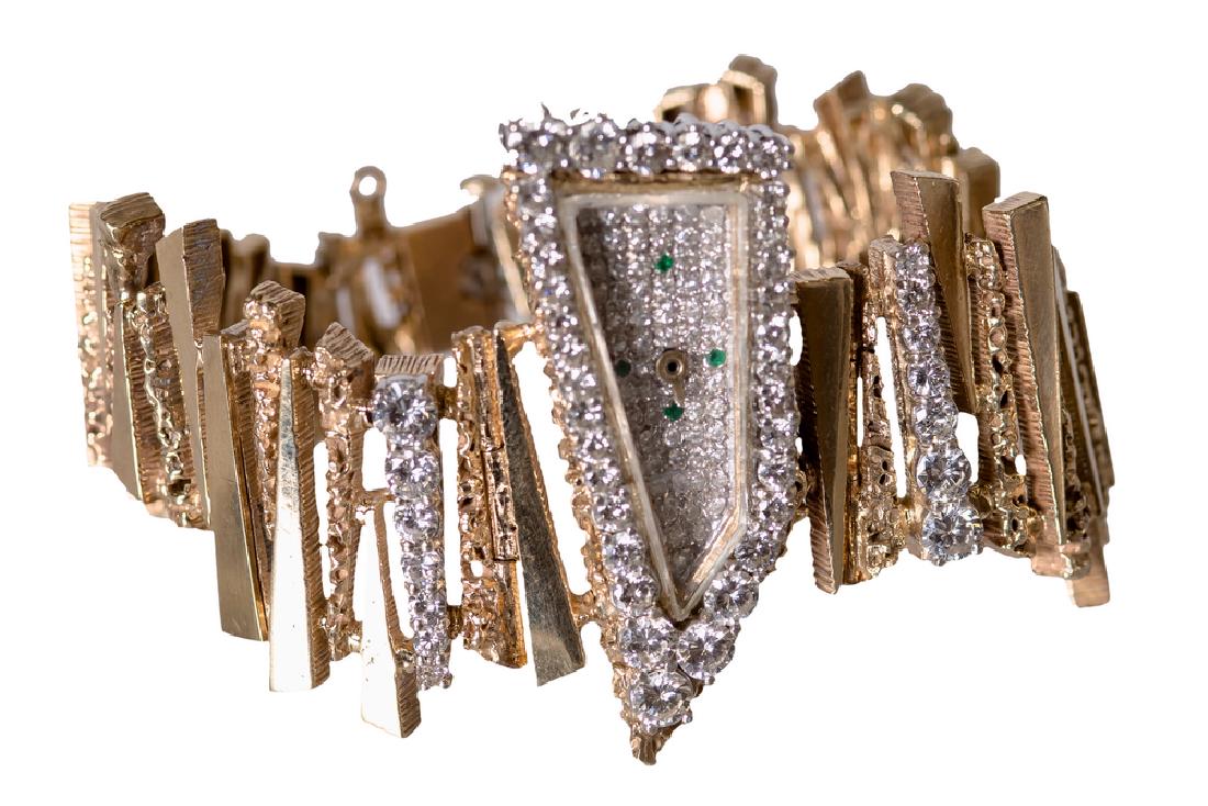 PEDRE 14 KARAT GOLD, EMERALD, & DIAMOND "BARK" WATCH (1 of 10)