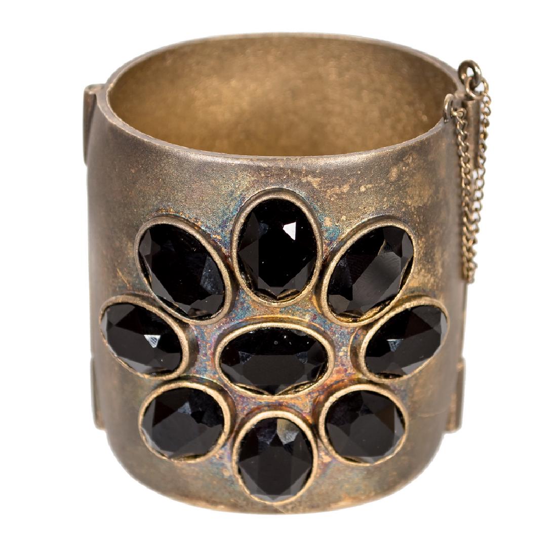 CHANEL METAL CUFF WITH BLACK FACETED STONES (1 of 7)
