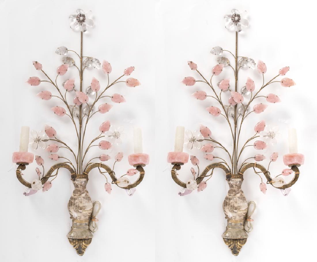 PAIR OF BAGUES STYLE TOLE, ROCK CRYSTAL, & ROSE QUARTZ (1 of 9)