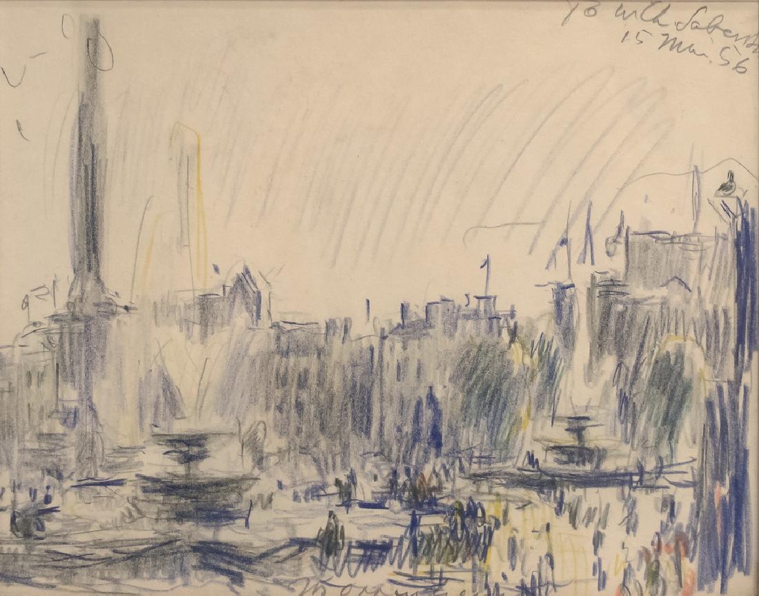 WOLF KAHN: "CITYSCAPE": circa 1956 pastel on paper 8 x 11 inches