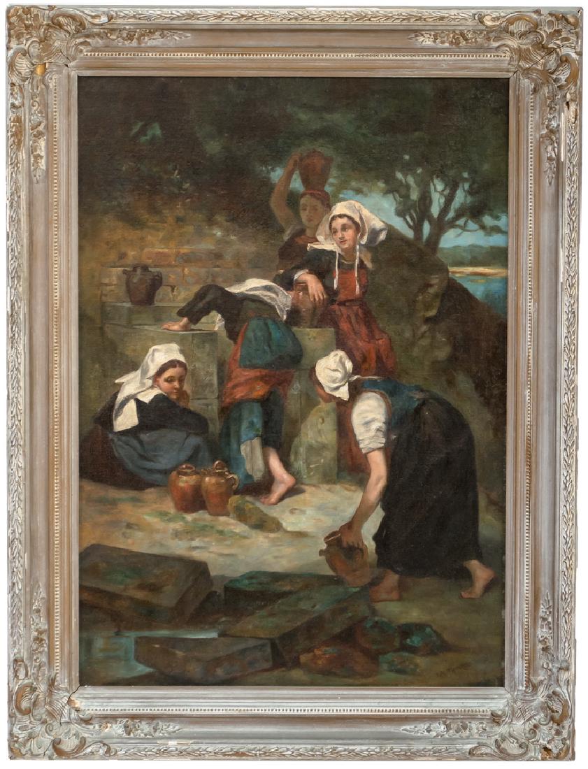 DUTCH SCHOOL: "MAIDENS IN A LANDSCAPE": oil on canvas signed lower right Provenance: with Christie's inventory label verso 33 1/4 x 23 1/2 inches