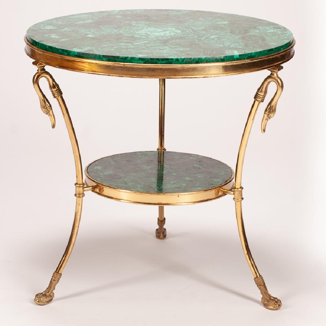FRENCH NEOCLASSIC GILT BRONZE & MALACHITE GUERIDON (1 of 6)