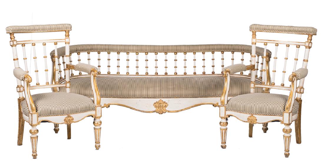 NEOCLASSIC PAINTED & PARCEL GILT SALON SET (1 of 17)