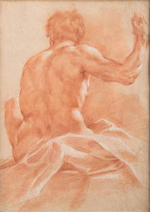 CARLE VAN LOO: "PORTRAIT OF A MAN'S TORSO": sanguine drawing 21 x 15 inches sight