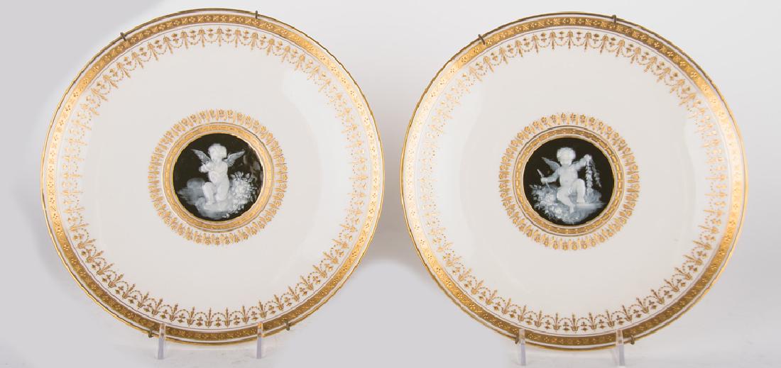 TWO MINTON PÃ‚TE-SUR-PÃ‚TE PLATES: 8 inch diameter