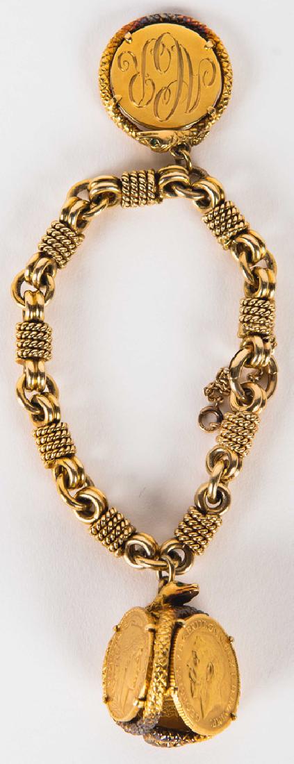 14 KARAT GOLD BRACELET WITH COIN CHARMS (1 of 8)