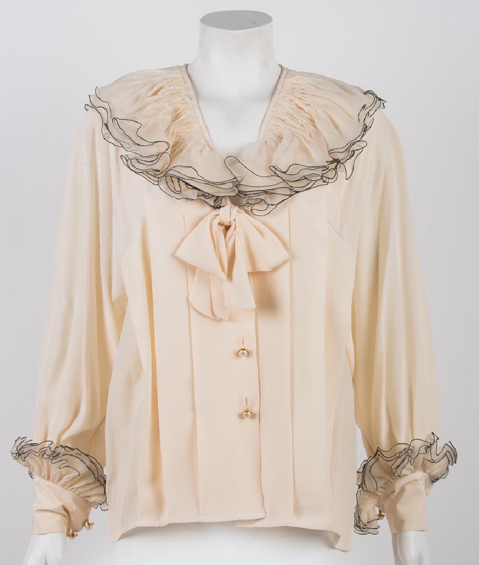 CHANEL RUFFLED SILK BLOUSE WITH PEARL BUTTONS (1 of 9)