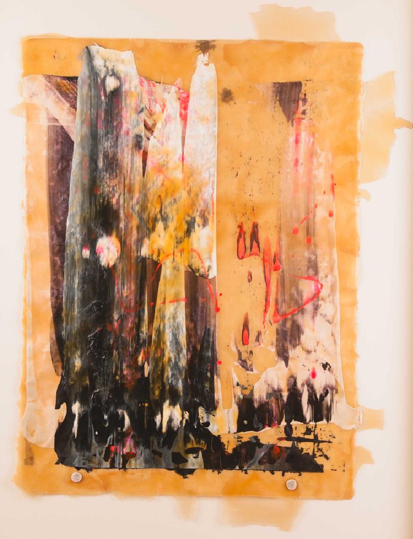 ED MOSES: "ABSTRACT": watercolor and resin on paper signed lower right 38 x 26 inches