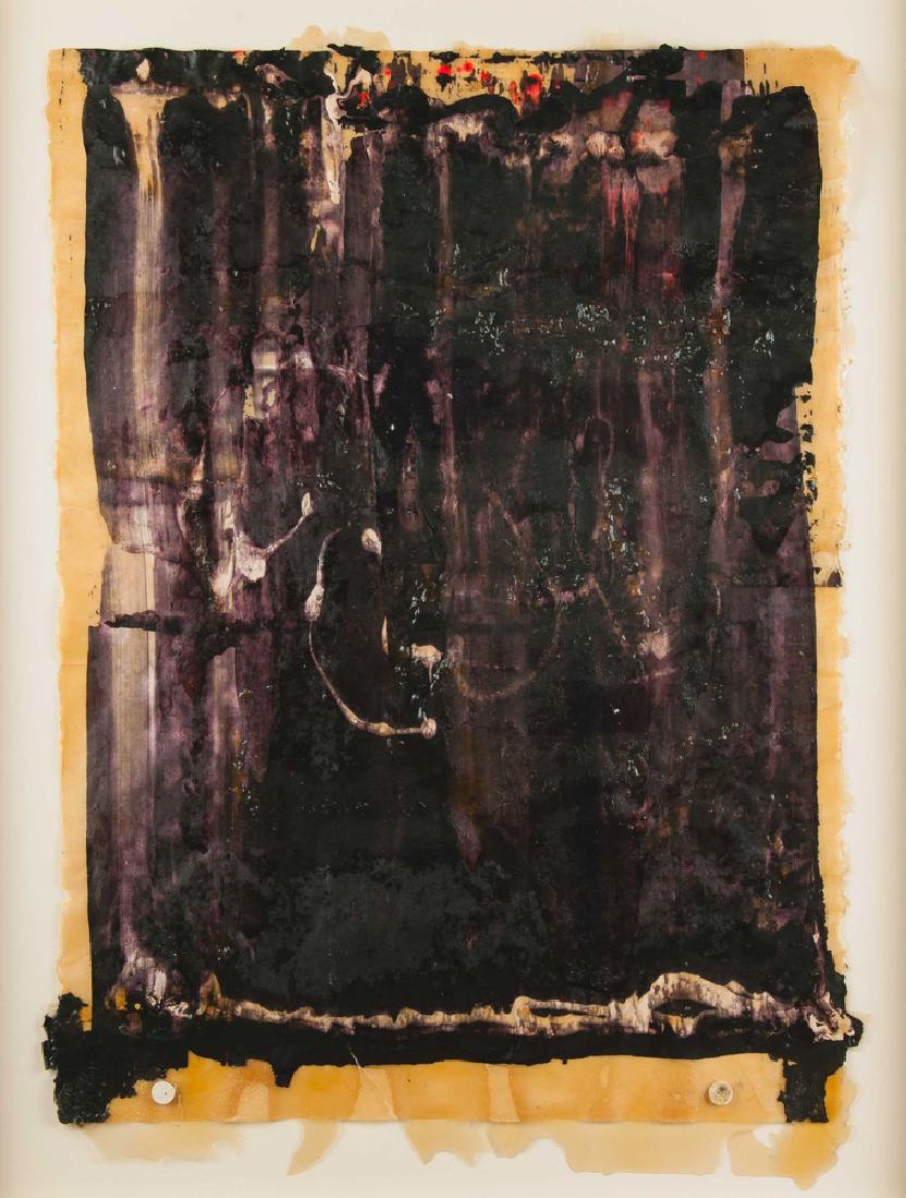 ED MOSES: "ABSTRACT": watercolor and resin on paper signed lower right 38 x 26 inches