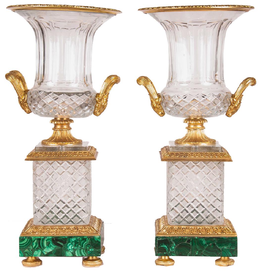 PAIR OF ORMOLU-MOUNTED MOLDED GLASS URNS (1 of 11)