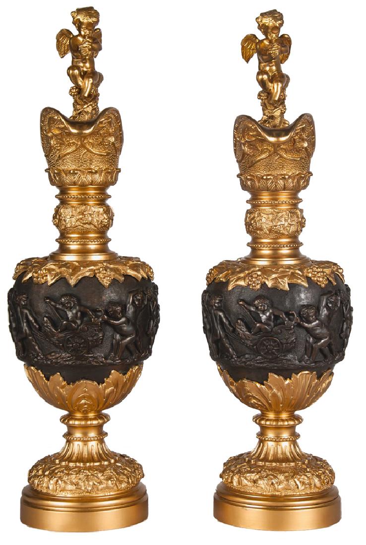 PAIR OF FIGURAL GILT BRONZE & PATINATED BRONZE EWERS (1 of 8)