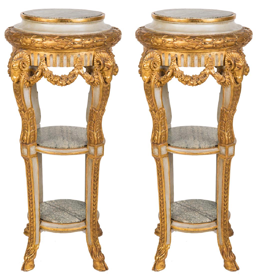 PAIR OF PAINTED & PARCEL GILT MARBLE INSET PEDESTALS (1 of 11)