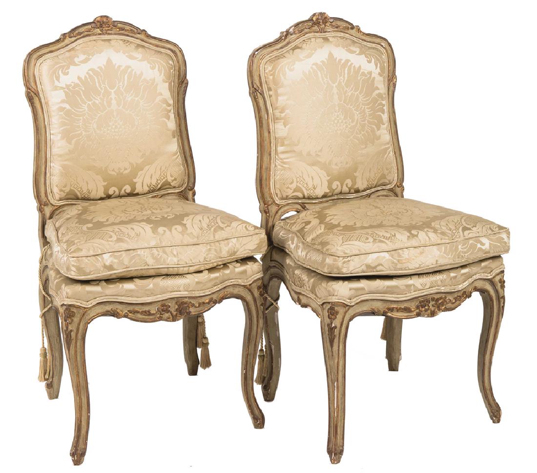 TWELVE FRENCH PAINTED & PARCEL GILT DINING CHAIRS (1 of 12)