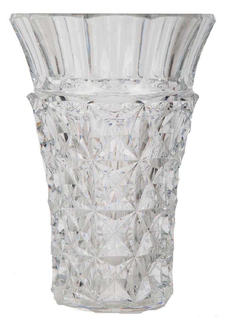 BACCARAT MOLDED GLASS FLOWER VASE: interior of rim measuring 9 inches diameter 14 1/2 inches high