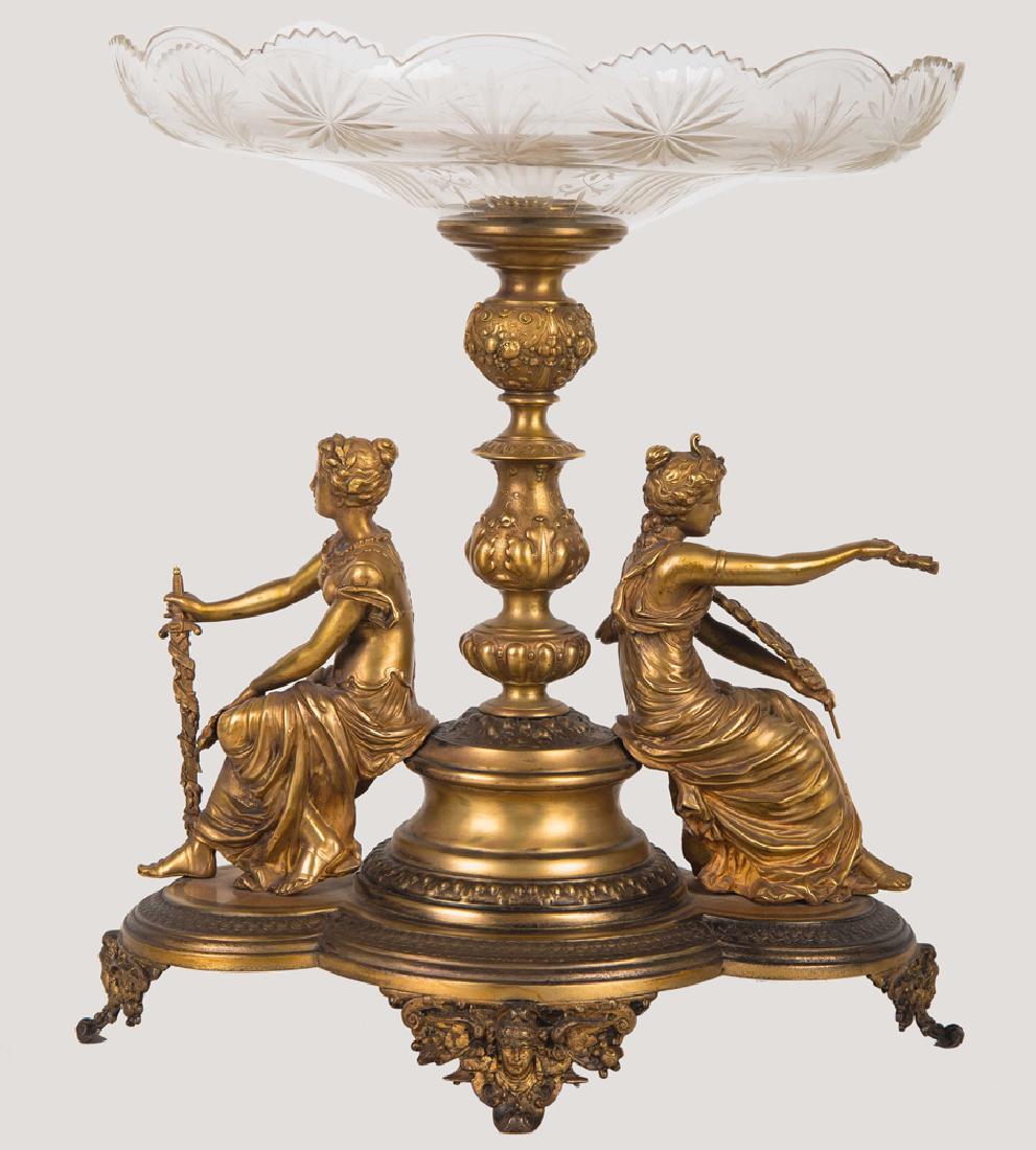 FRENCH GILT METAL & ETCHED GLASS FIGURAL EPERGNE (1 of 11)