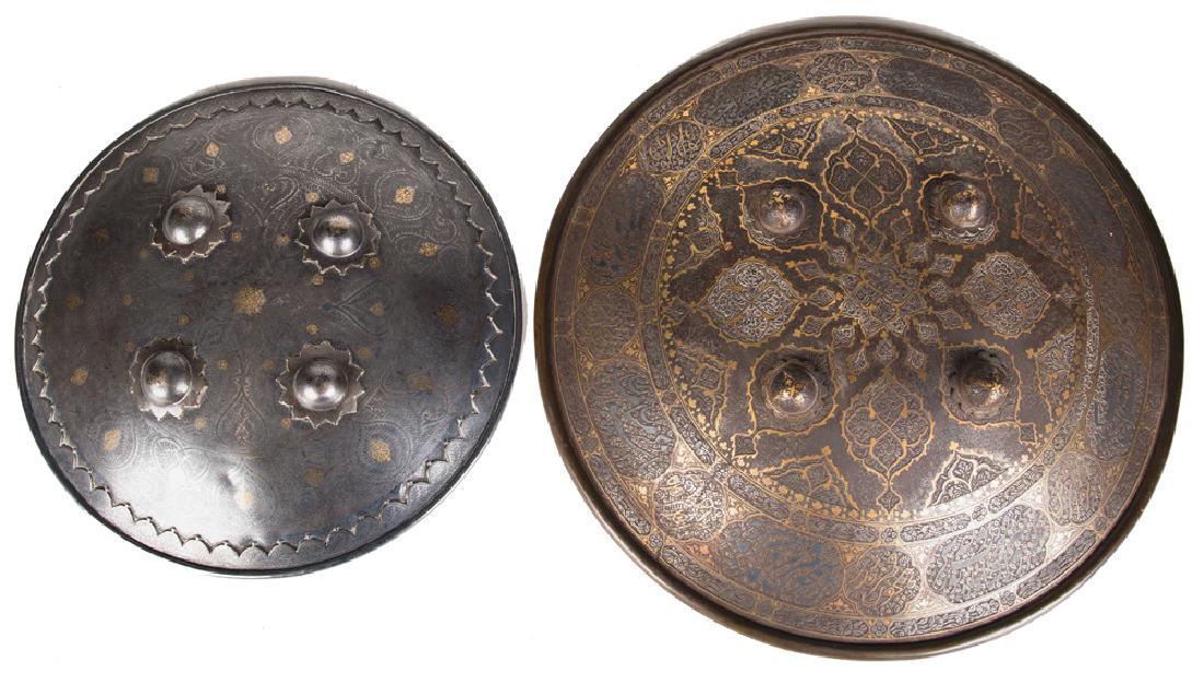 TWO INDO-PERSIAN BRONZE INLAID SHIELDS (1 of 18)